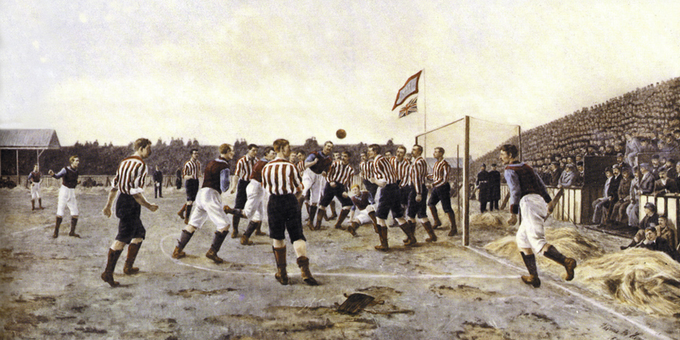 «Сандерленд» против «Астон Виллы», Томас Хеми, 1895 год. Сюжет картины — матч между двумя популярными английскими командами того времени